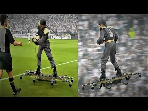 شاهد مخترع السكوتر الهوائي يقدّم اختراعه في مباراة كرة قدم