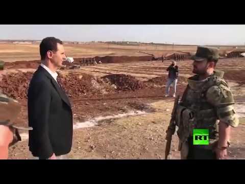 الرئيس  بشار الأسد يراقب قصف مدفعي سوري  يستهدف مواقع للمعارضة في إدلب