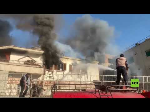 اندلاع حريق ضخم بمبنى مفوضية شؤون اللاجئين في القامشلي السورية