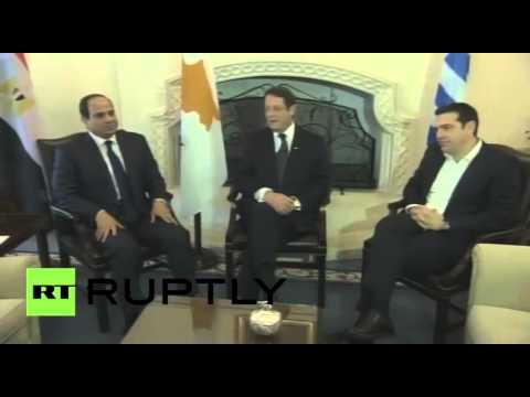 شاهد لحظات لقاء السيسي ونظيره القبرصي ورئيس الوزراء اليوناني